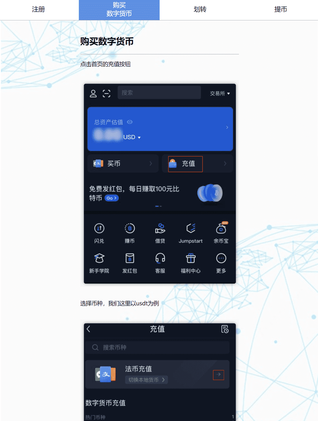 USDT 虚拟币的注册 购买 划转 提币流程单页面HTML静态JS切换文件,USDT 虚拟币的注册 购买 划转 提币流程单页面HTML静态JS切换文件-第2张,USDT,虚拟币,HTML静态,JS切换文件,第2张